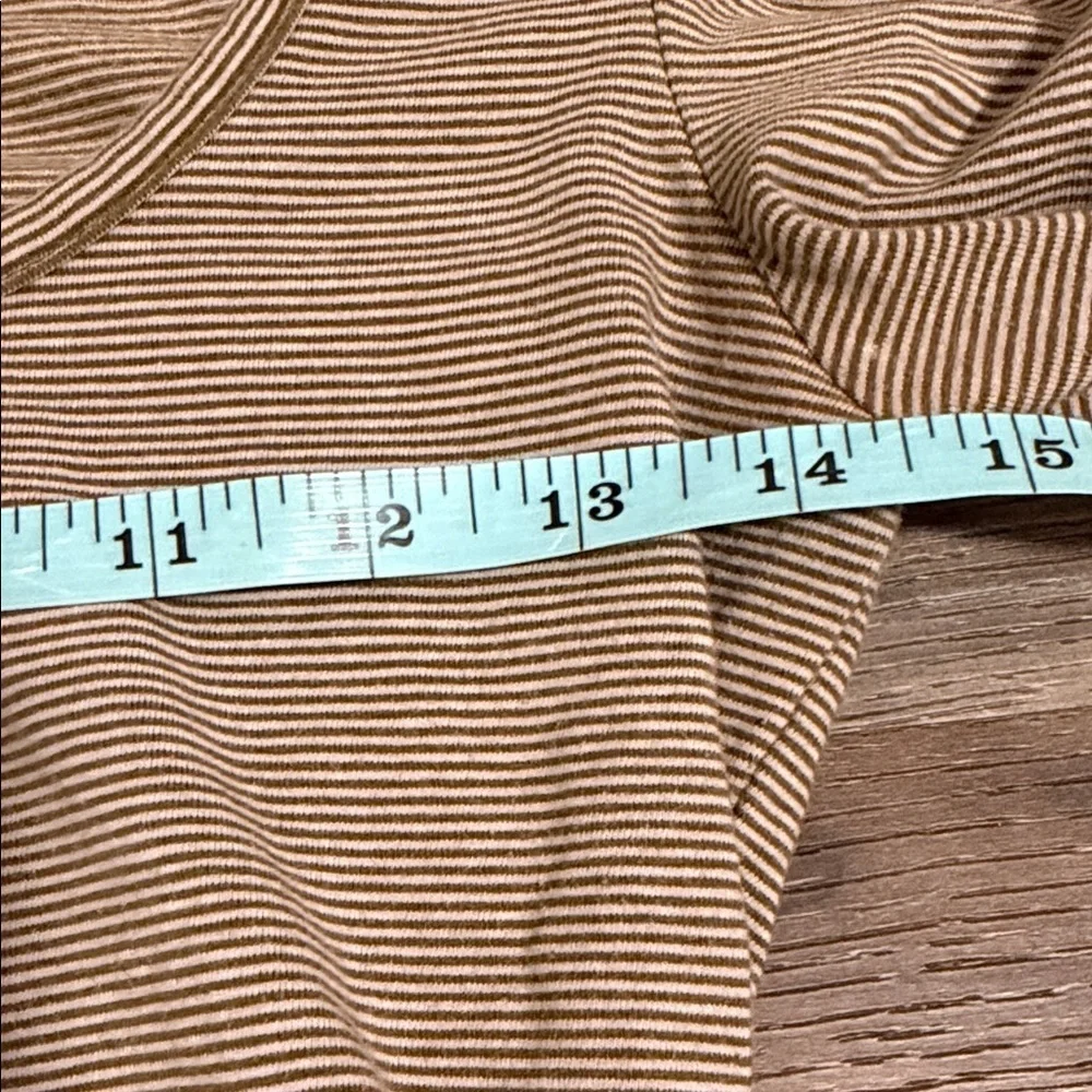 Free People Penelope Puff Sleeve Brown Cream Striped L/S Top Women’s Sz. S